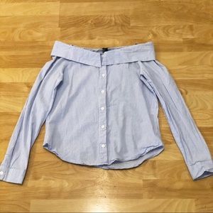 Off the shoulder pinstripe shirt